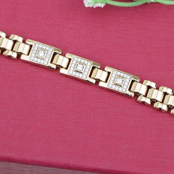 "Elegant Square Motif Rose Gold Bracelet with CZ Accents, XPBL0920 - Picture 12 of 13